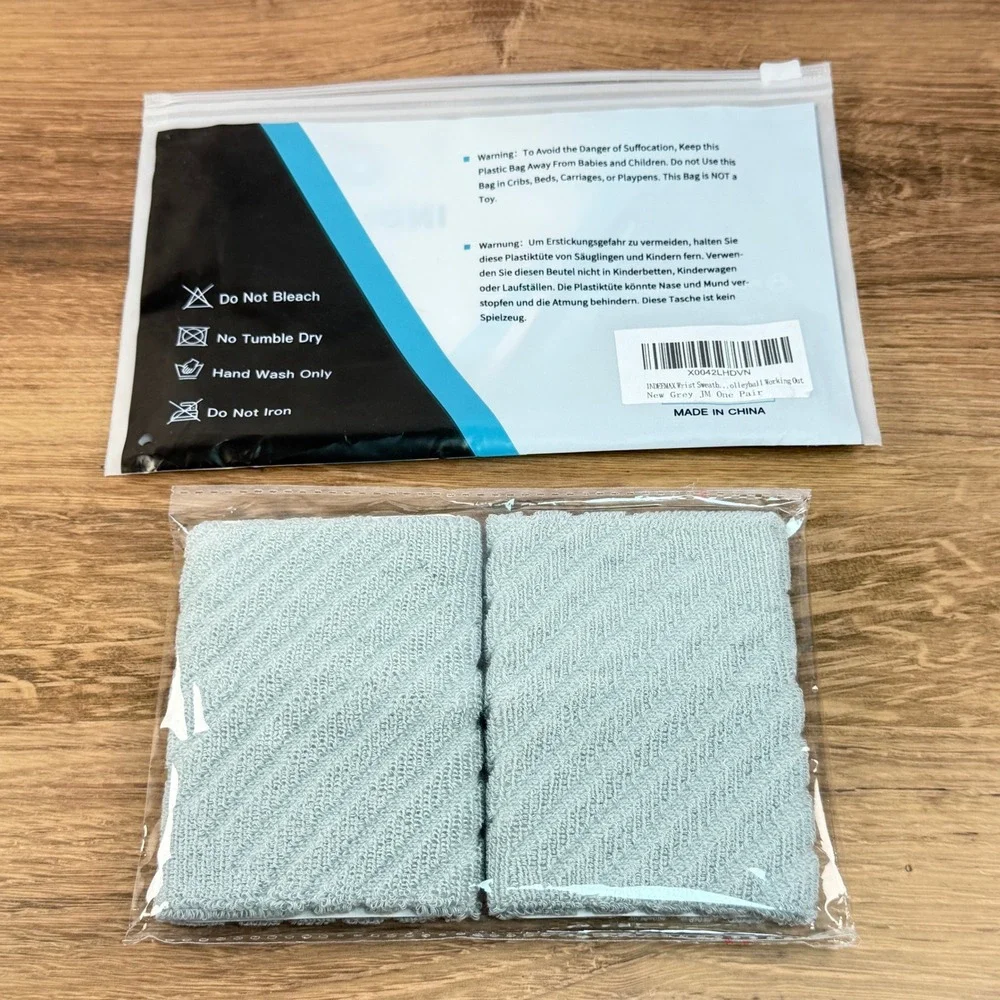 INDEEMAX Wrist Sweatbands Grey One Pair Volleyball Gym Working Out New